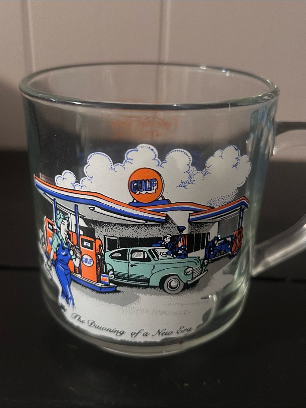 Gulf Vintage Gas Station Glass Mug - Orange & Blue